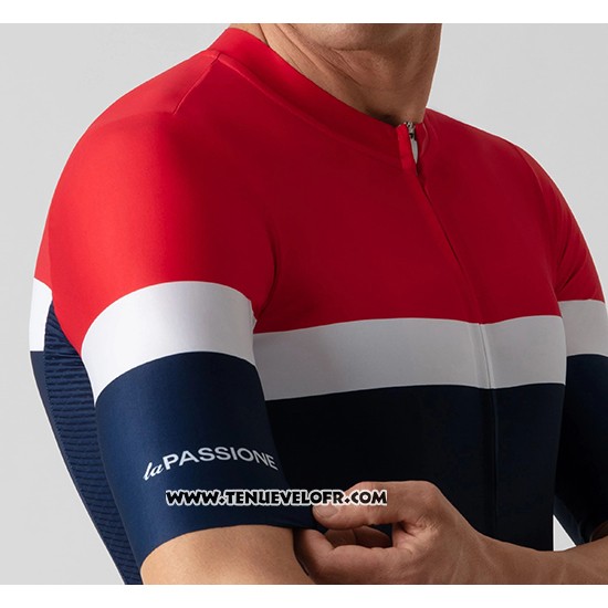 2019 Maillot Ciclismo La Passione Rouge Blanc Bleu Manches Courtes et Cuissard